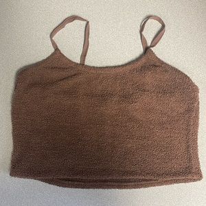 Chocolate brown teddy material cropped tank